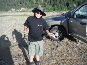 06-26 A short walk from the RV tent site is the Animas River Anthony landed the first trout on Numphs out of the river