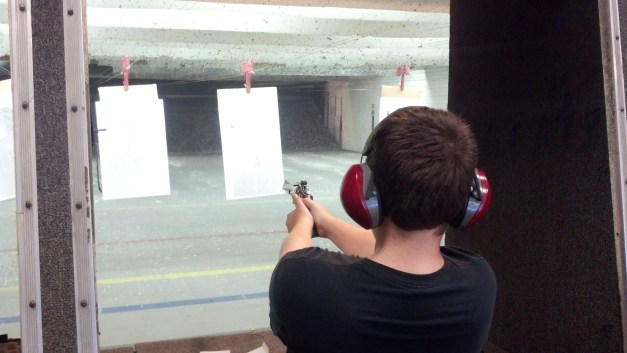 07-23 Squeezing off some 357 pistol rounds - still on target lots more noise.   Now all we need is more ammo. 