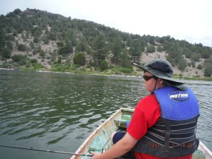 07-5 We patched the hole in the bottom of the fishing boat and put out on Nelson Resivour for Trout fishing